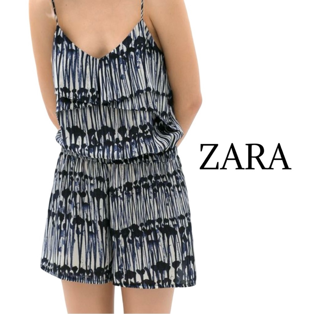 Zara Blue and White Patterned Romper